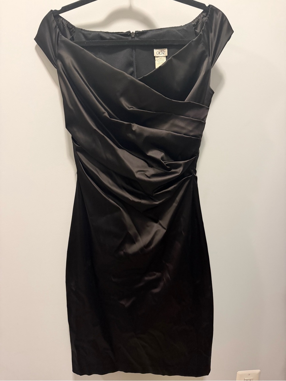 Cache Black Satin Ruched Mini Dress
